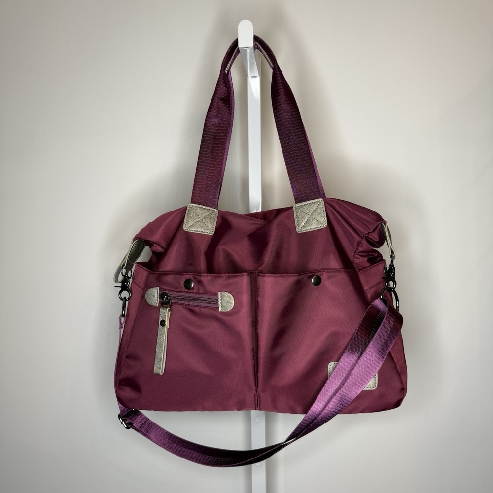 Balizuoan Purse Mommy Bag Plum  Nylon Pockets Adjustable Strap New In Bag